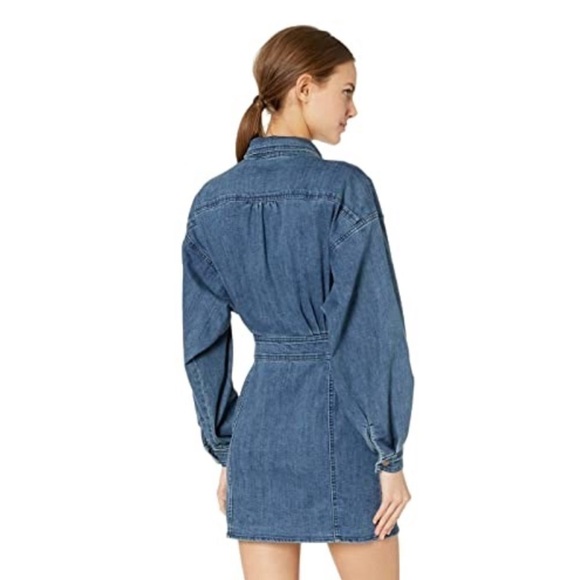Free People Bo Long Sleeve Denim Mini Dress Button Front Size XS - Picture 4 of 16